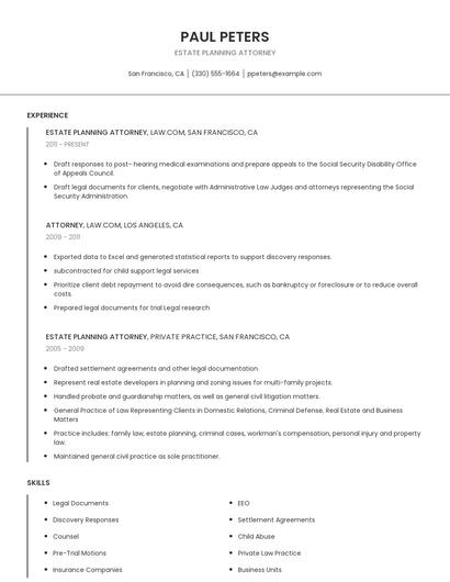 Estate Planning Attorney Resume