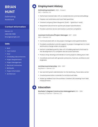 Estimating Assistant Resume