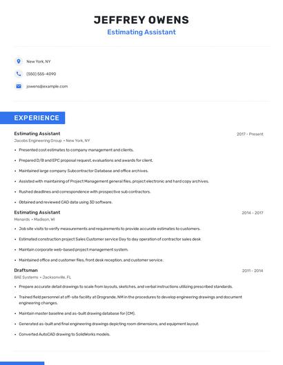 Estimating Assistant Resume