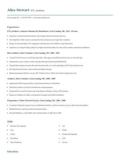 ETL Architect Resume