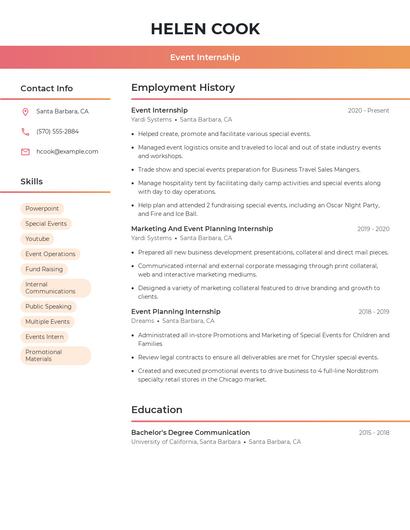 Event Internship Resume
