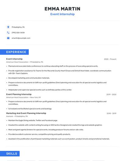 Event Internship Resume