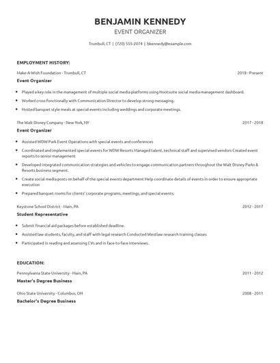 Event Organizer Resume