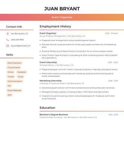 Event Organizer Resume