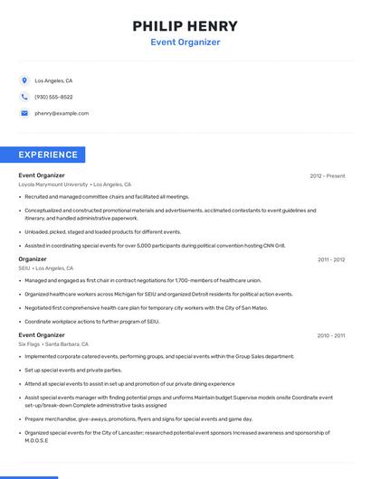 Event Organizer Resume