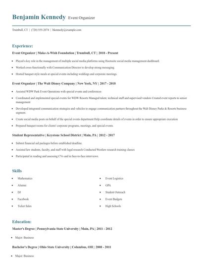 Event Organizer Resume