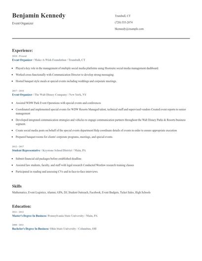 Event Organizer Resume
