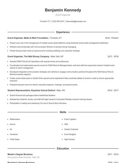 Event Organizer Resume