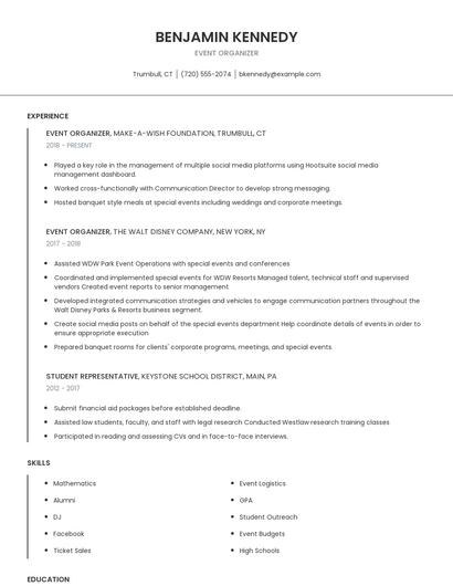 Event Organizer Resume