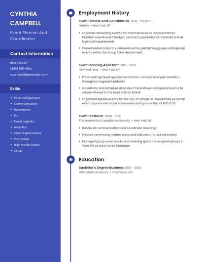 Event Planner And Coordinator Resume