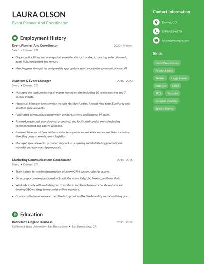Event Planner And Coordinator Resume