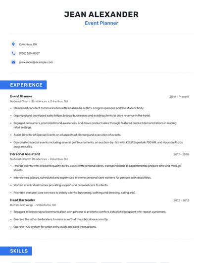 Event Planner Resume