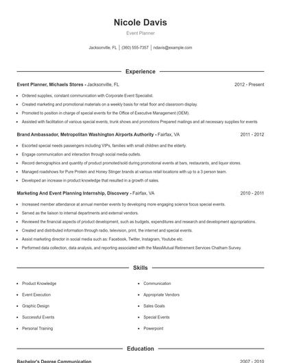Event Planner Resume