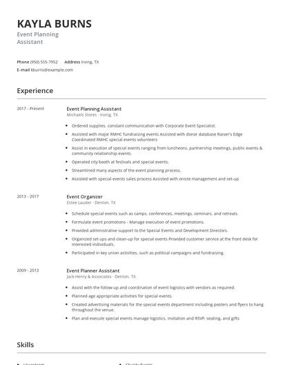 Event Planning Assistant Resume