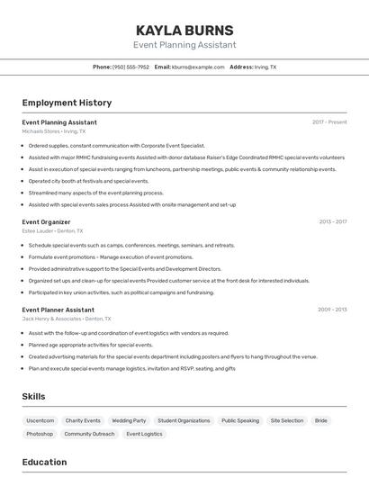 Event Planning Assistant Resume