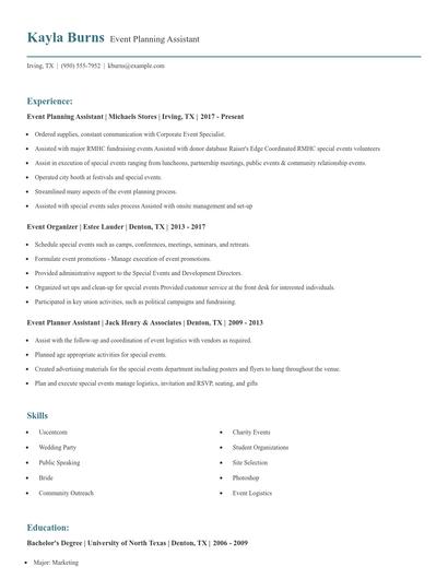 Event Planning Assistant Resume