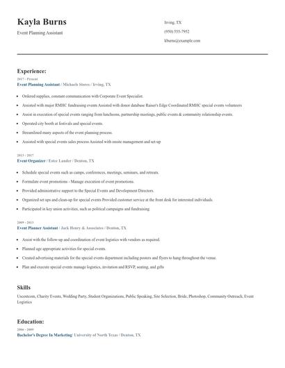 Event Planning Assistant Resume