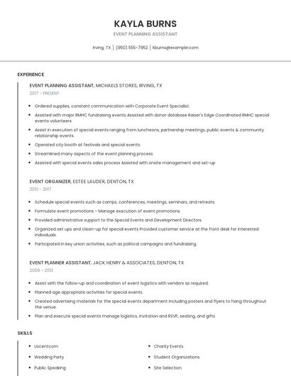 Event Planning Assistant Resume
