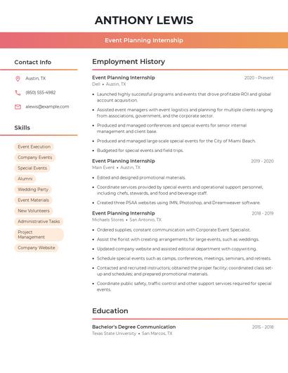 Event Planning Internship Resume