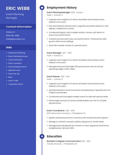 Event Planning Manager Resume
