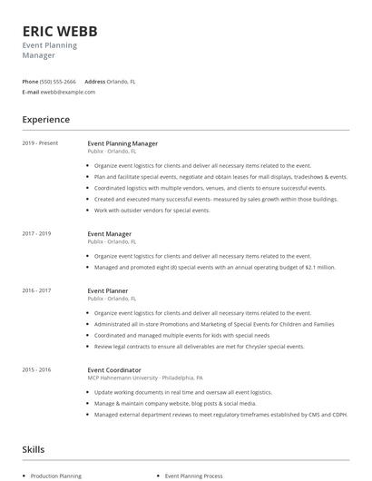 Event Planning Manager Resume