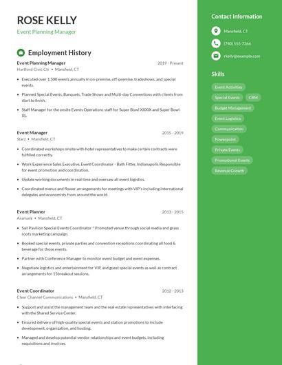 Event Planning Manager Resume
