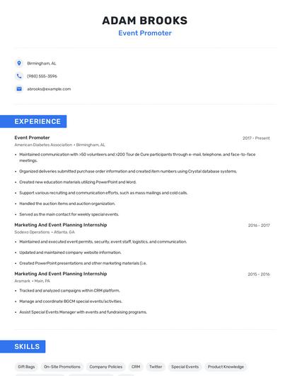 Event Promoter Resume