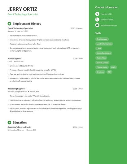 Event Technology Specialist Resume
