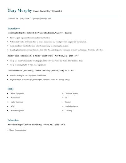 Event Technology Specialist Resume