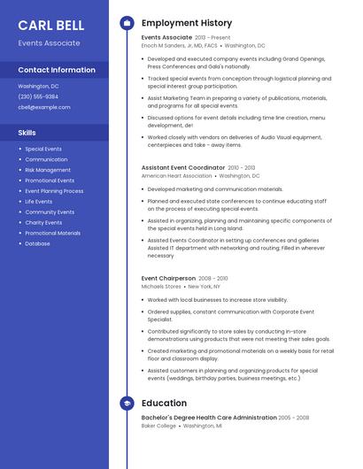 Events Associate Resume