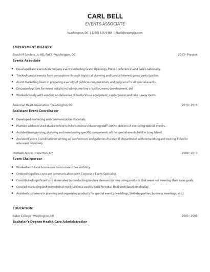 Events Associate Resume