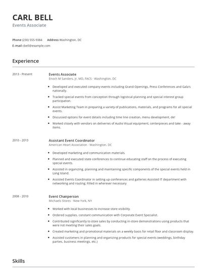 Events Associate Resume