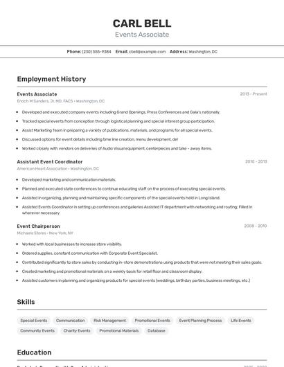 Events Associate Resume
