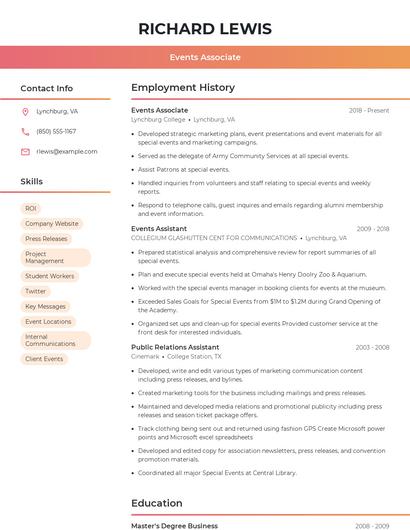 Events Associate Resume