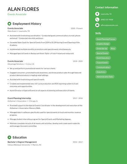 Events Associate Resume