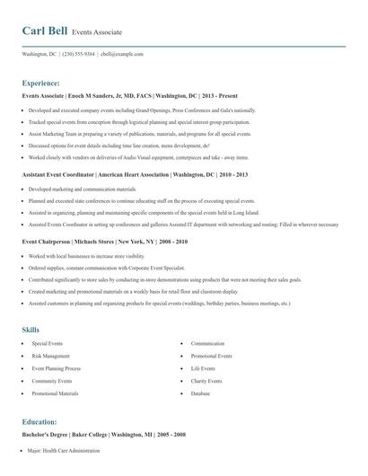 Events Associate Resume