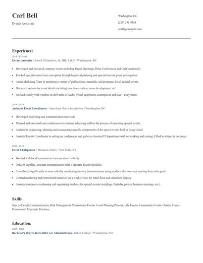 Events Associate Resume
