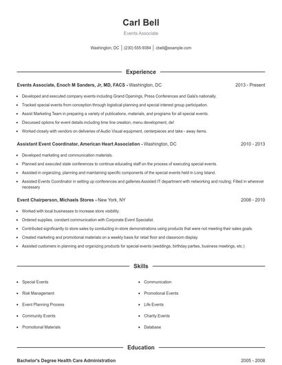 Events Associate Resume