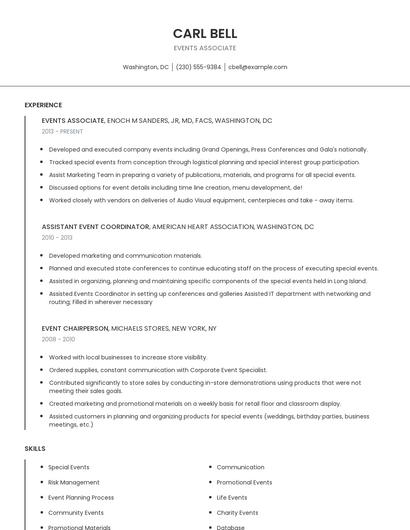Events Associate Resume
