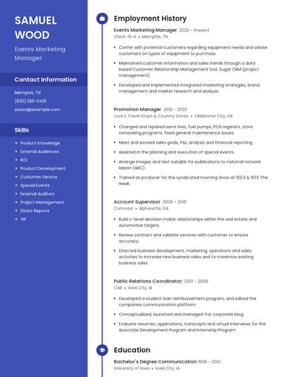 Events Marketing Manager Resume