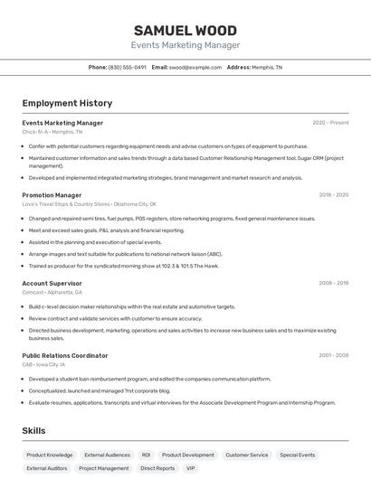Events Marketing Manager Resume