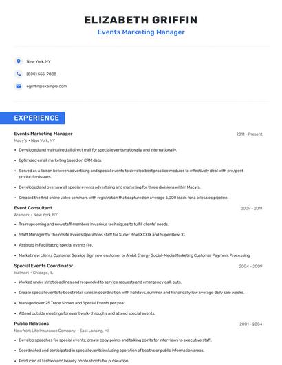 Events Marketing Manager Resume
