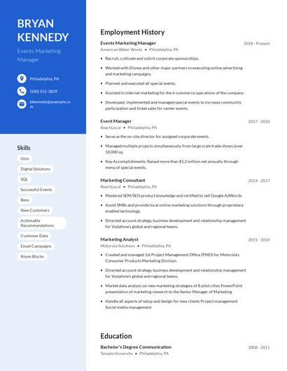 Events Marketing Manager Resume