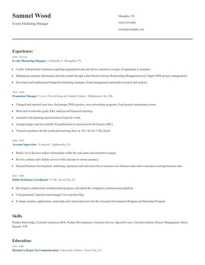 Events Marketing Manager Resume