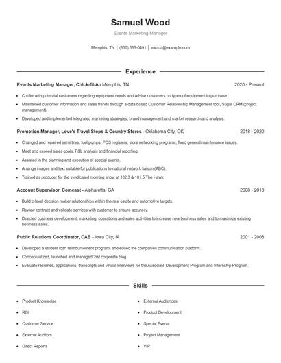 Events Marketing Manager Resume