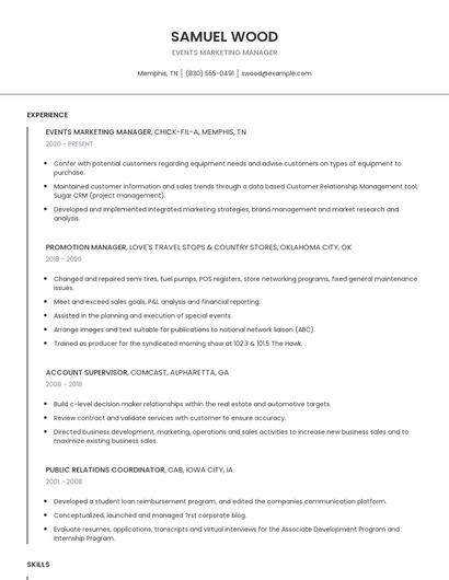 Events Marketing Manager Resume