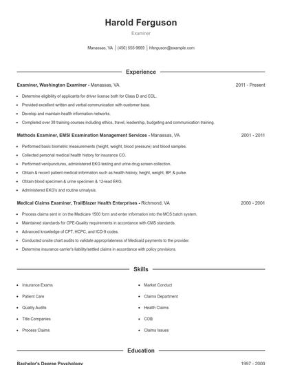 Examiner Resume