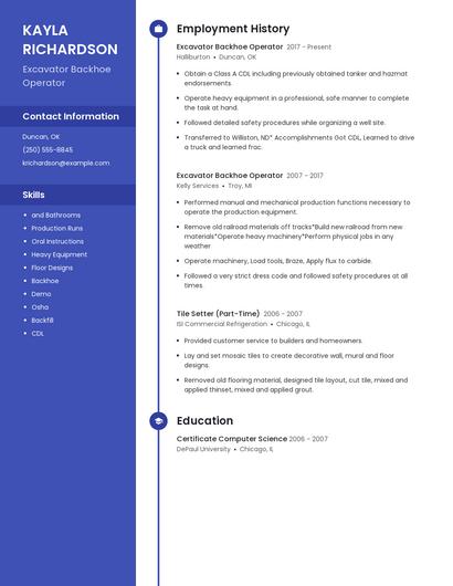 Excavator Backhoe Operator Resume