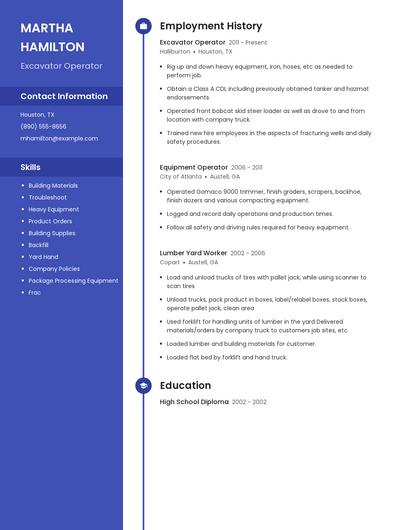 Excavator Operator Resume