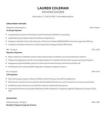 Exchange Engineer Resume